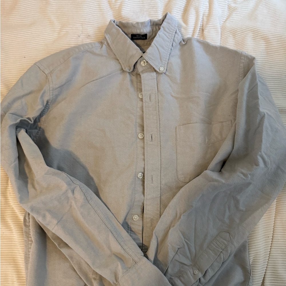 J Crew Slim Untucked Oxford in Light Gray - Medium